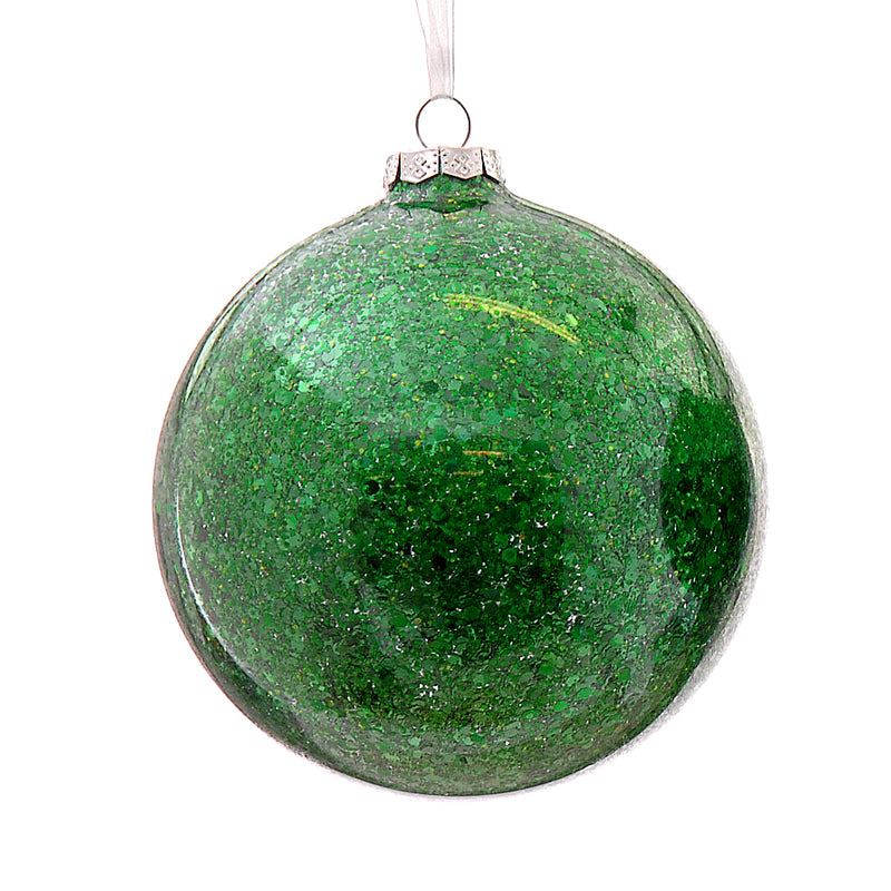 Sfera in Vetro Glitter Verde 12 cm