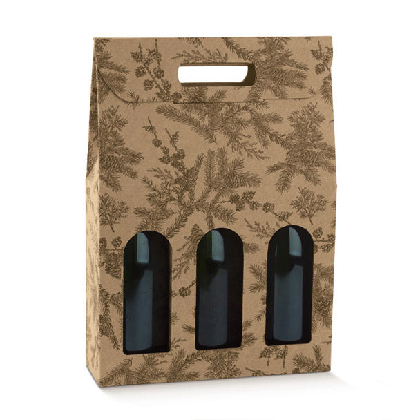Scatola Porta 3 Bottiglie con Finestre e Maniglia Magic Forest 270 x 90 x 385 mm