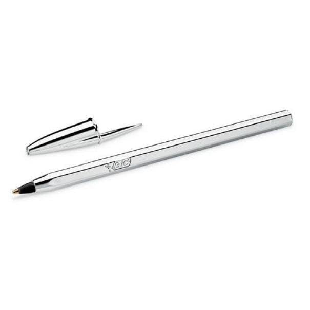 BIC Penna Cristal Silver Nero Punta Medium