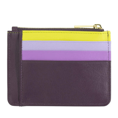 Dudubags Porta Carte di Credito in Pelle di Vitello Multicolore Deep Purple Piatto