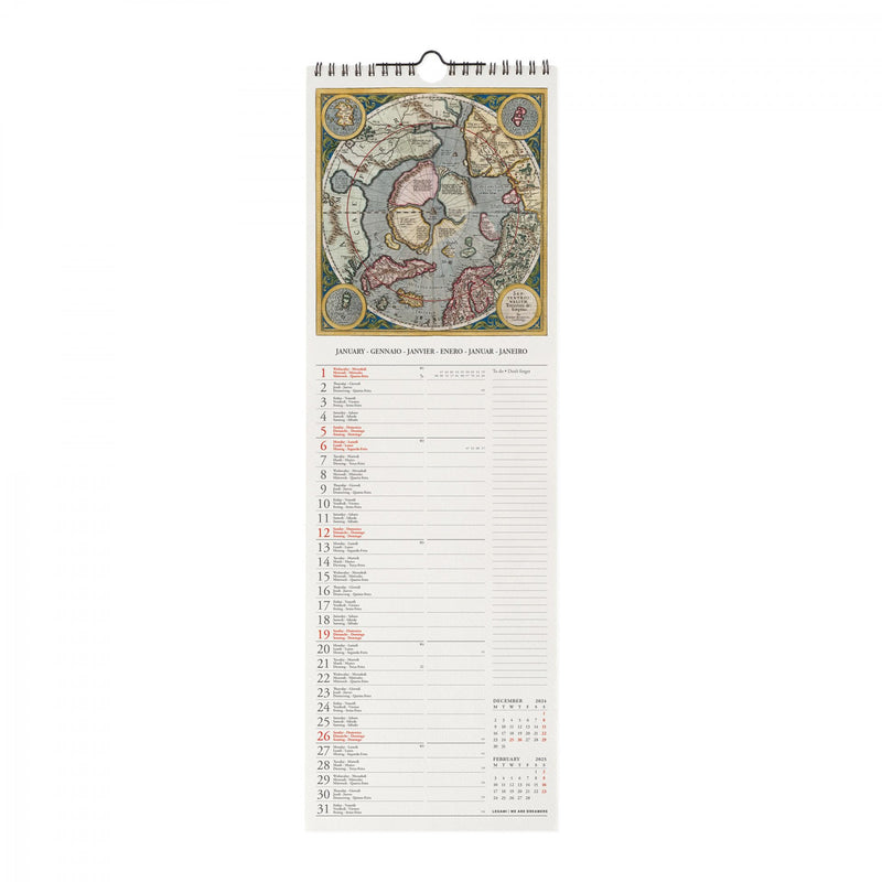 Calendario da Muro 2025 - Vintage Maps - 16 x 49 cm