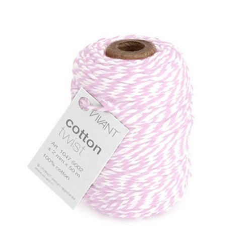 Cordoncino in Cotone Twist Rosa e Bianco 2 mm x 50 mt