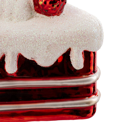 Fetta di Torta in Vetro Rosso e Bianco con Gancio 8 cm