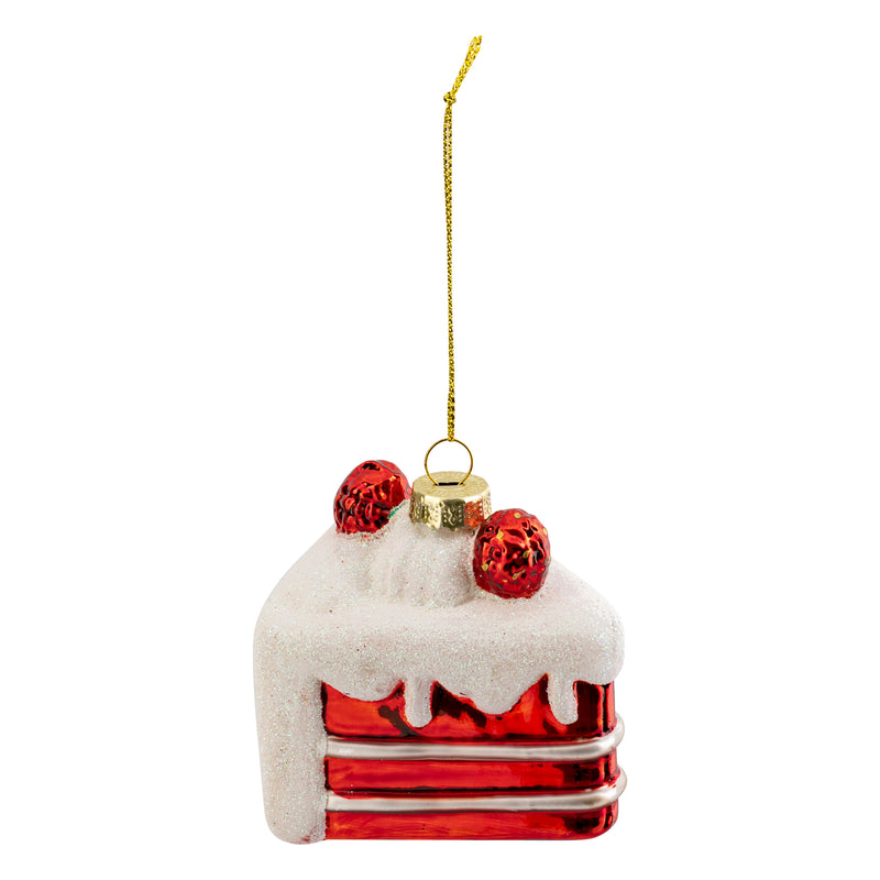 Fetta di Torta in Vetro Rosso e Bianco con Gancio 8 cm