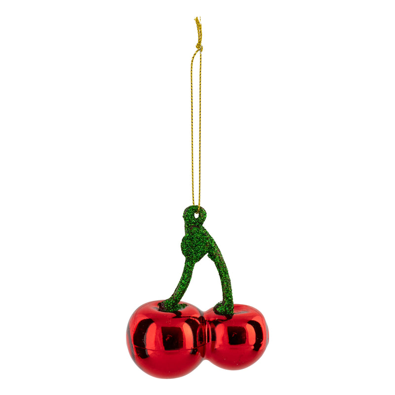 Ciliegie in Vetro Rosso e Verde con Gancio 9 cm