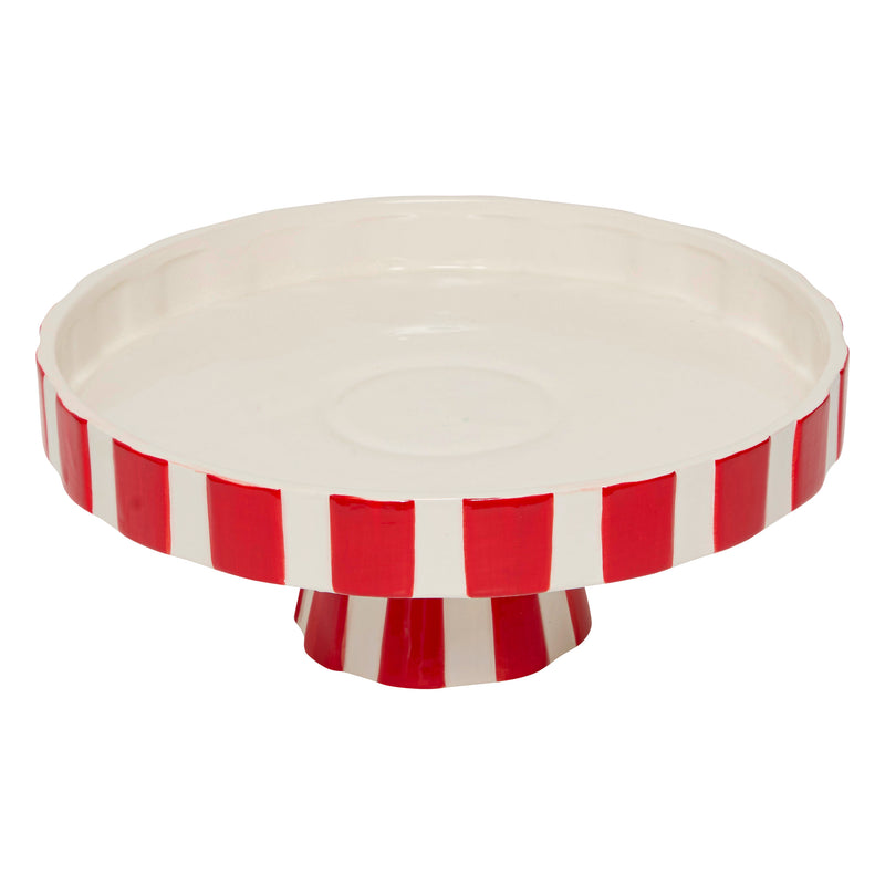 Alzata in Ceramica a Righe Rosso e Bianco 27 x 11 cm