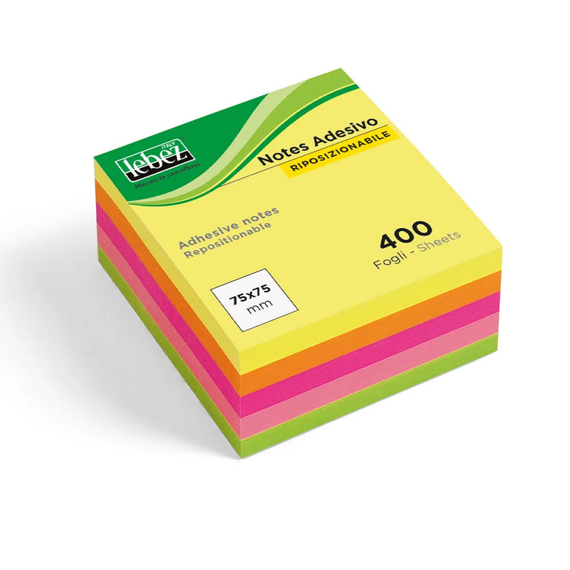 Memo Stick Niji Adesivi Riposizionabili 7,5 x 7,5 cm / 400 Foglietti / Colori Neon