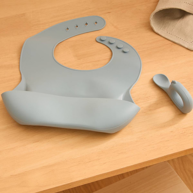 Set Bavaglino e Cucchiaio in Silicone Azzuro