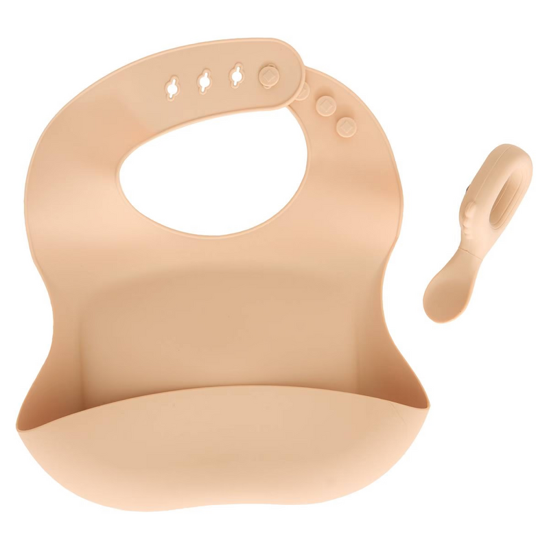 Set Bavaglino e Cucchiaio in Silicone Beige
