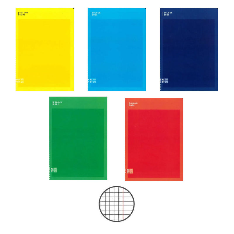 Quaderno A4 Colour Code 100 gr / 5 mm con Margine / 10 pezzi