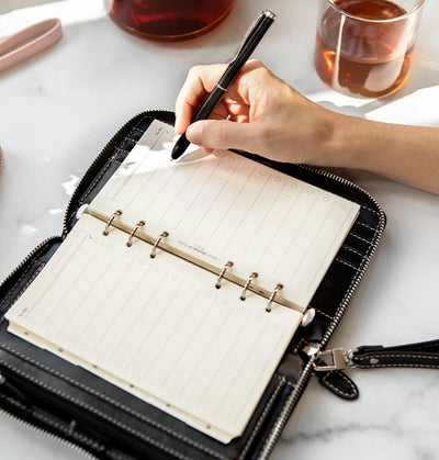 Organizer Filofax Malden Personal Compact con Zip Nero con Planner Annuale non Datato