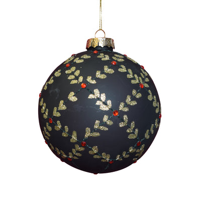 Sfera in Vetro Foglie Verde Scuro 12  cm