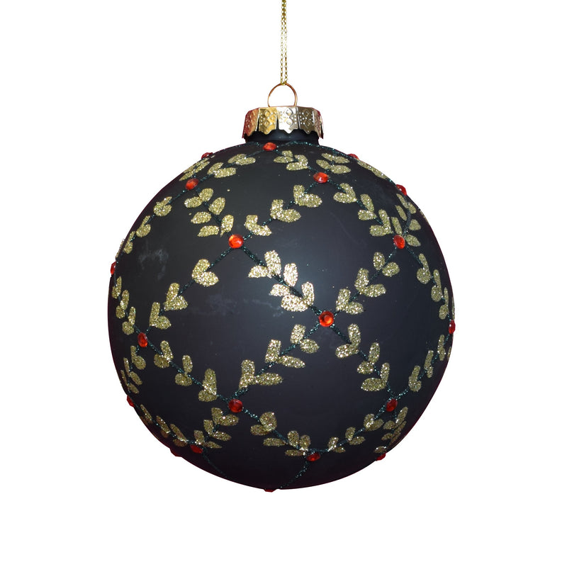 Sfera in Vetro Foglie Verde Scuro 12  cm