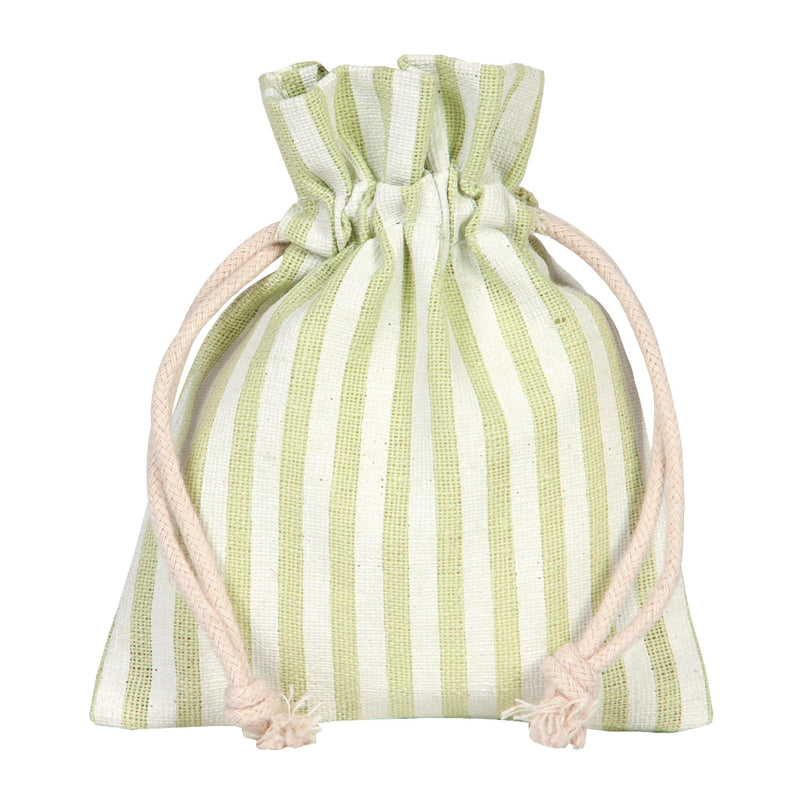 Sacchetto in Cotone a Righe Verde e Bianco 9 x 12 cm - 10 pezzi