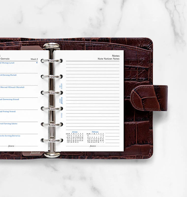 Refill Agenda Filofax Settimanale Pocket 2026 con Settimana su 1 Pagine e Note - 68 fogli