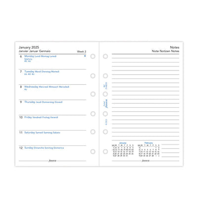 Refill Agenda Filofax Settimanale Pocket 2026 con Settimana su 1 Pagine e Note - 68 fogli