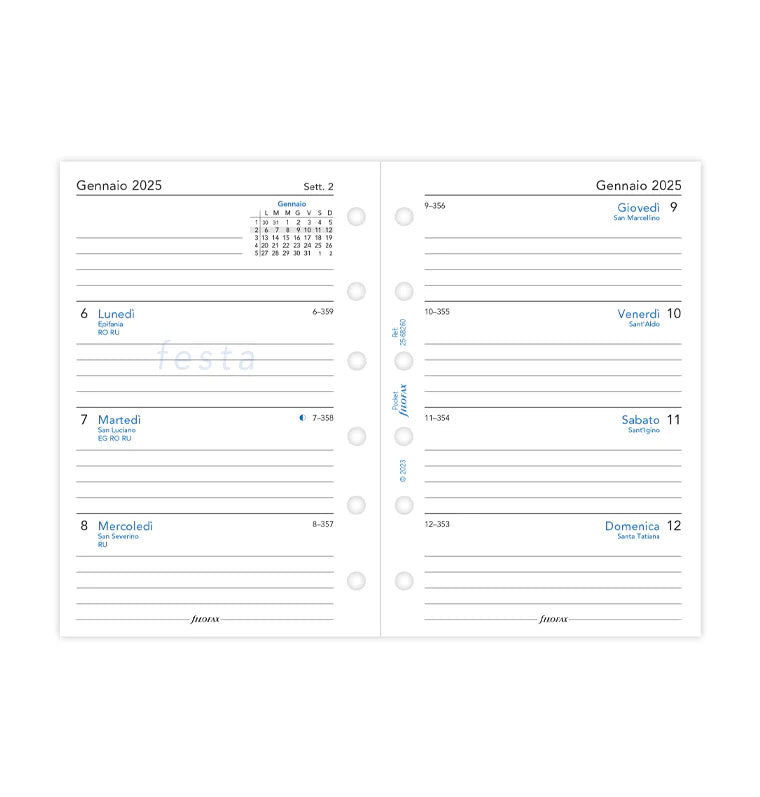 Refill Agenda Filofax Settimanale Pocket 2026 con Settimana su 2 Pagine Italiano - 68 fogli