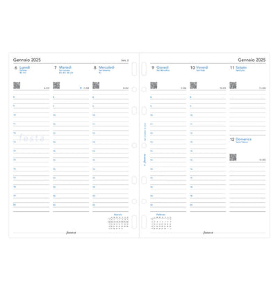 Ricambio Agenda Filofax Settimanale Verticale A5 con Appuntamenti 2025