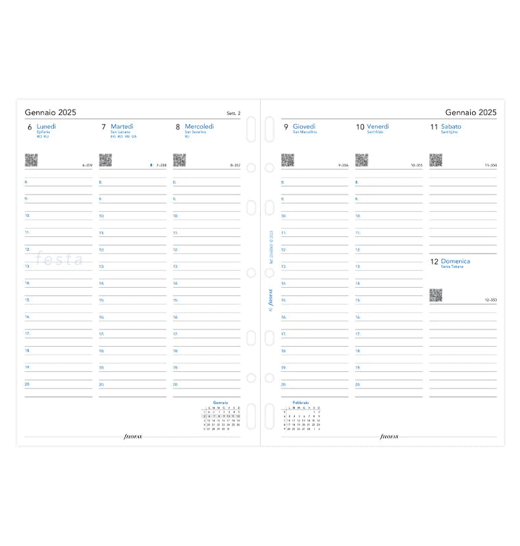 Ricambio Agenda Filofax Settimanale Verticale A5 con Appuntamenti 2025