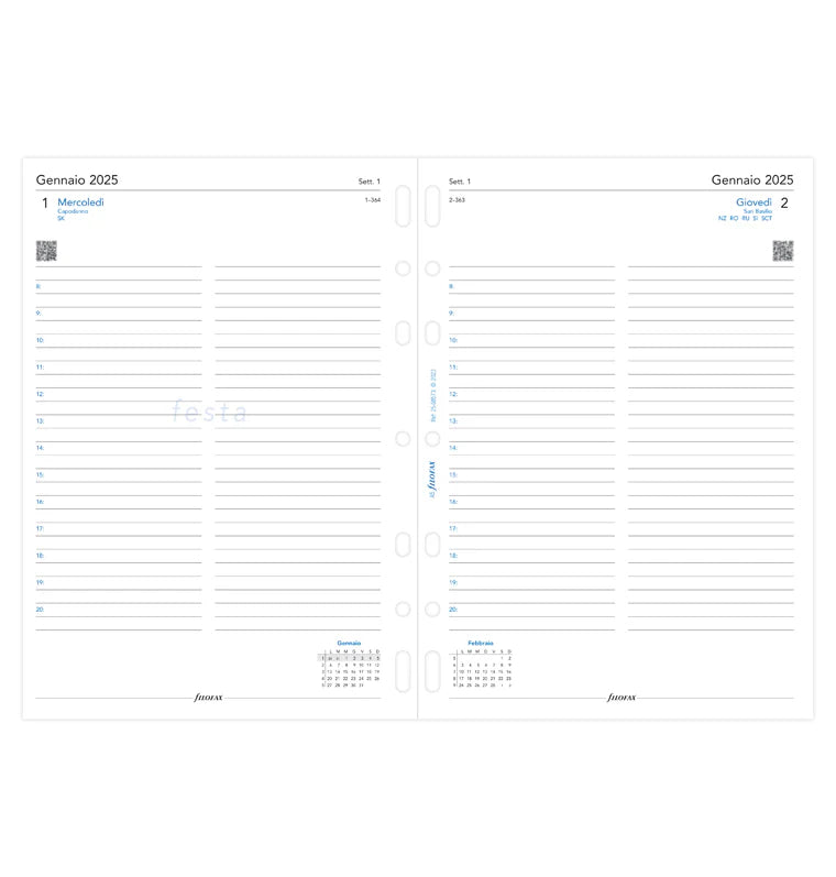 Ricambio Agenda Filofax Giornaliera A5 con Appuntamenti 2025