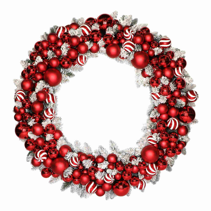 Ghirlanda Sfere Maxi in PVC Rosso, Bianco e Verde con Luci 91 x 15 cm