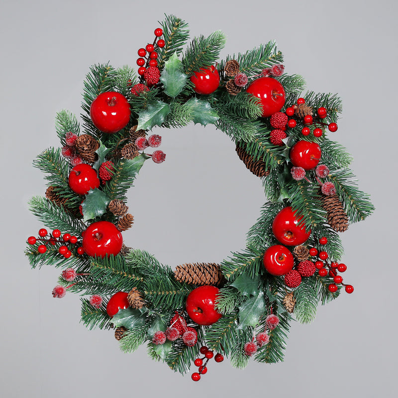 Ghirlanda in PVC con Mele e Bacche Rosso e Verde 50 cm