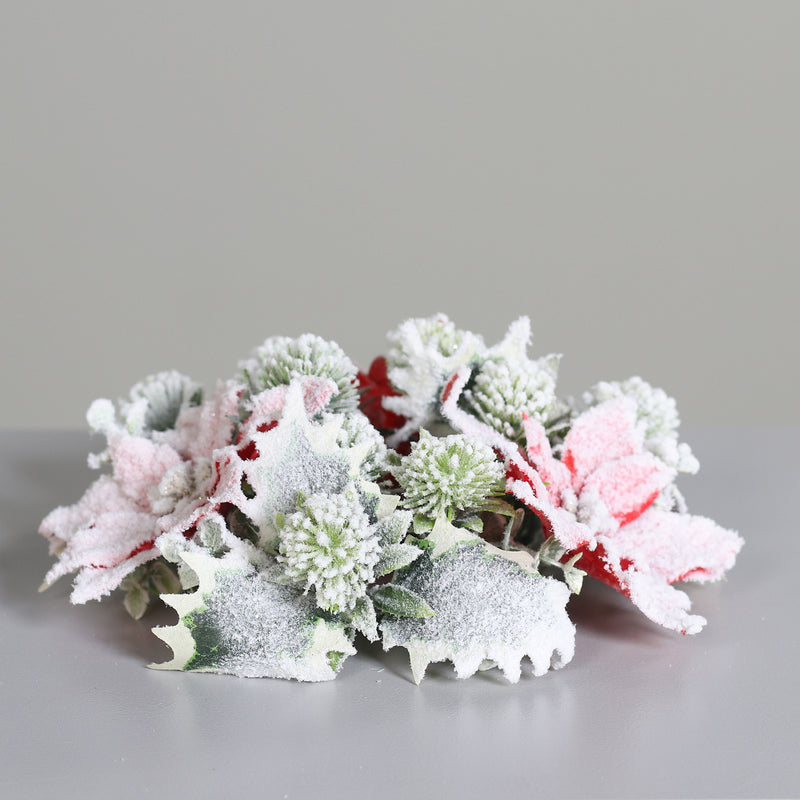 Porta Candela Innevato con Stella di Natale Bianco 20 cm