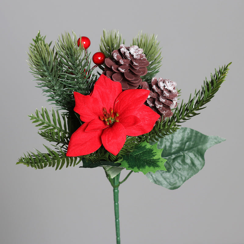 Ramo Bouquet con Stella di Natale Rosso e Verde 31 cm