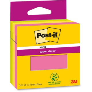 Blocco 3M Post-It 76 x 76 mm Super Sticky Neon 45 Fogli 3 Colori