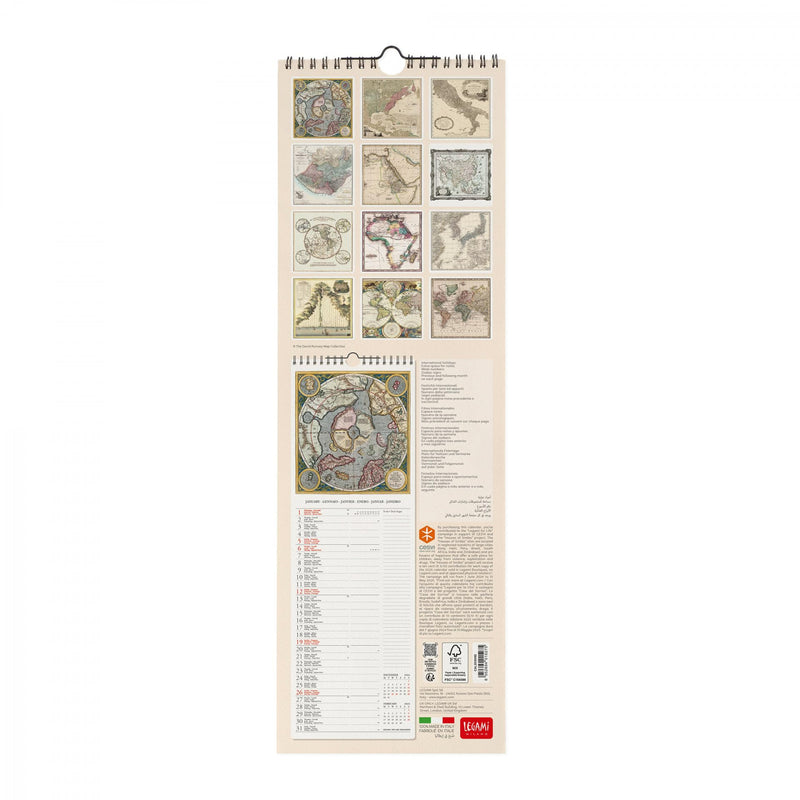 Calendario da Muro 2025 - Vintage Maps - 16 x 49 cm