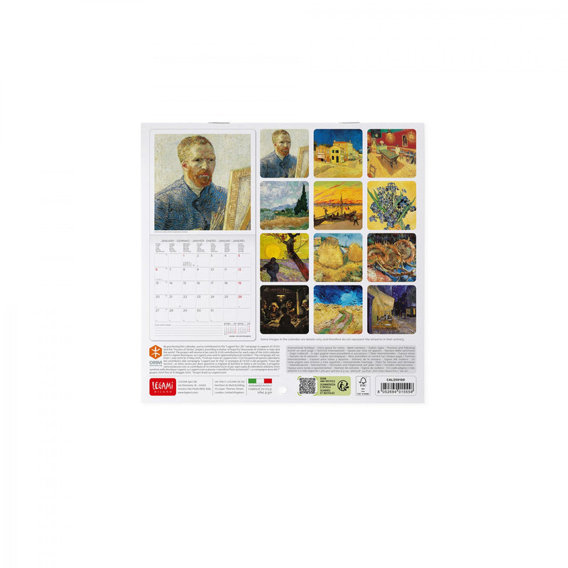 Calendario da Muro 2025 - Vincent Van Gogh - 18 x 18 cm