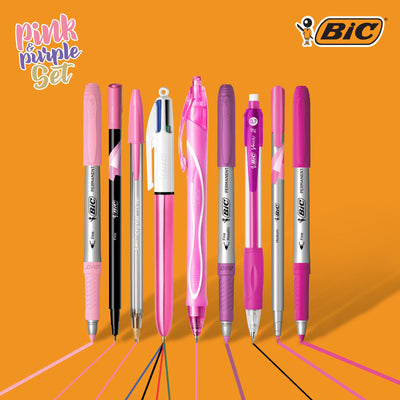 BIC Set Cancelleria 10 Pezzi Penne Matita Pennarelli Rosa e Viola