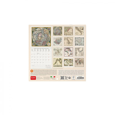 Calendario da Muro 2025 - Vintage Maps - 18 x 18 cm