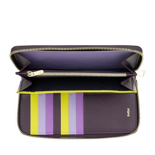 Portafoglio donna Dudubags in pelle nappa RFID con cerniera deep purple grande