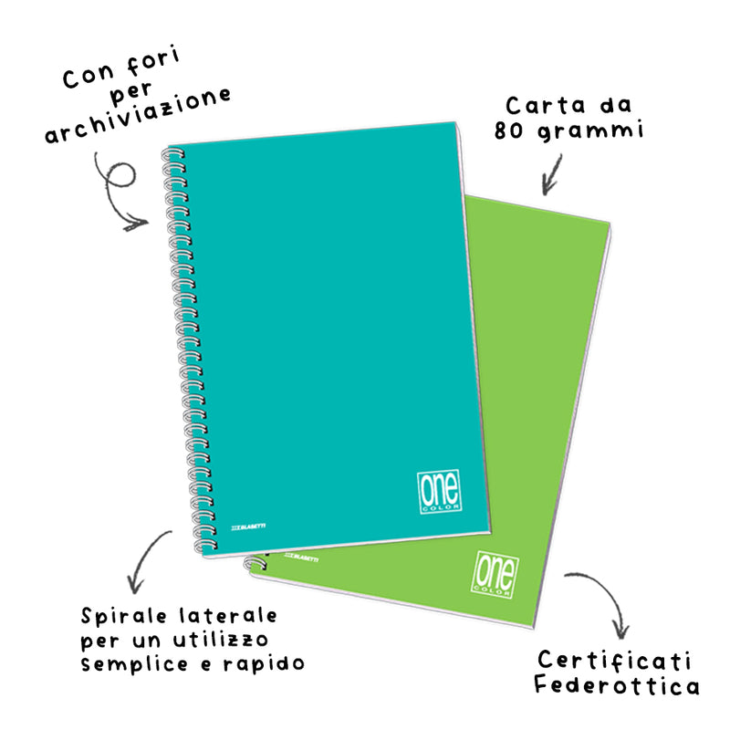 Quaderno Maxi Spirale One Color A4 a Quadretti 5 mm con Fori / 60 Fogli