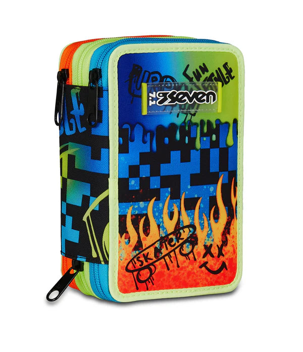 Astuccio 3 Zip Seven Scribbled Flame