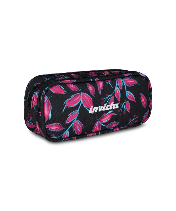 Astuccio 2 Zip Fantasy in GRS Invicta Pencil Bag Pink Leaf