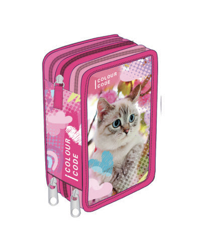 Astuccio 3 Zip Colour Code Animal Snapshot Gatto Rosa
