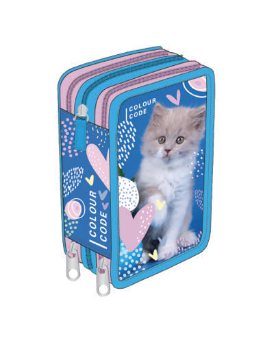 Astuccio 3 Zip Colour Code Animal Snapshot Gatto Blu
