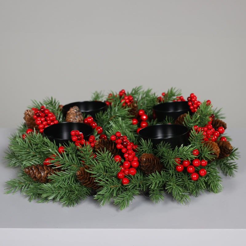 Ghirlanda Avvento con Portacandela Rosso e Verde 40 cm