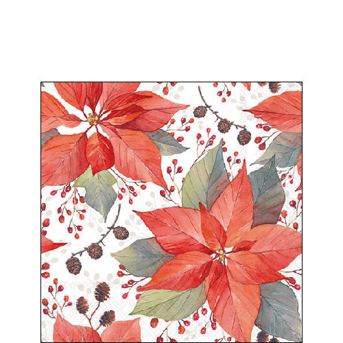 Tovaglioli in Carta Poinsettia & Berries a 3 Veli 25 x 25 cm - 20 pezzi