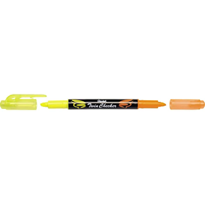Evidenziatore Pentel Twin Checker con Doppia Punta Giallo e Arancio