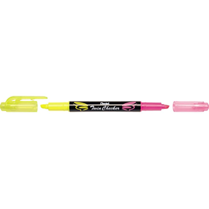 Evidenziatore Pentel Twin Checker con Doppia Punta Giallo e Rosa