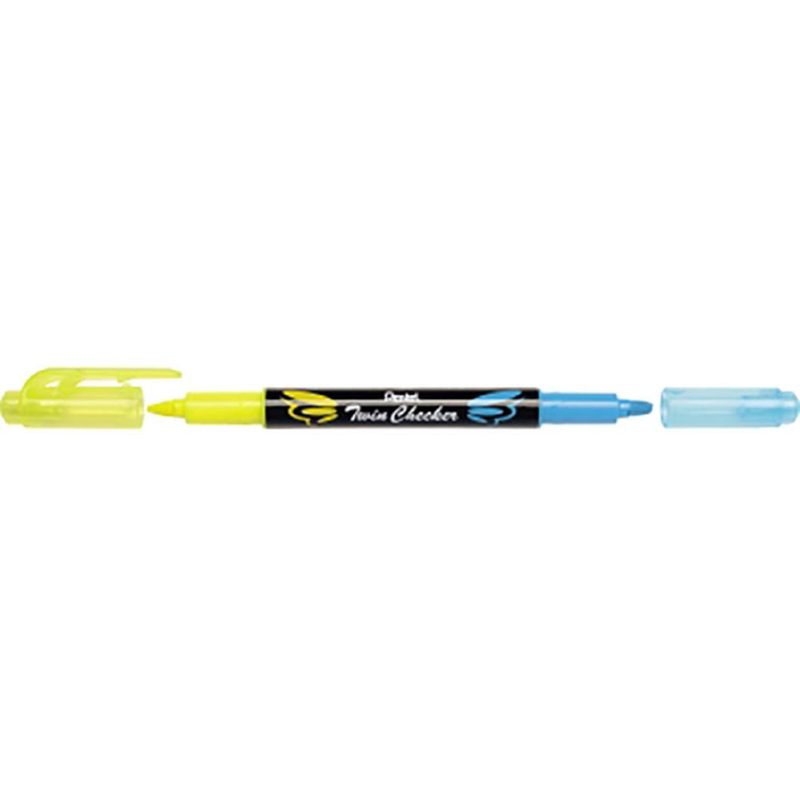 Evidenziatore Pentel Twin Checker con Doppia Punta Giallo e Azzurro