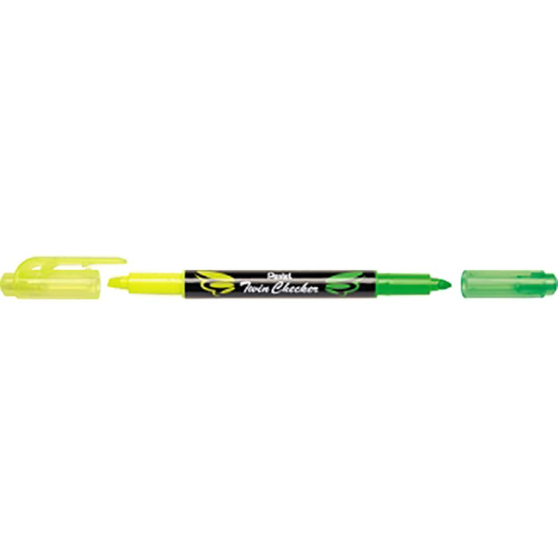 Evidenziatore Pentel Twin Checker con Doppia Punta Giallo e Verde