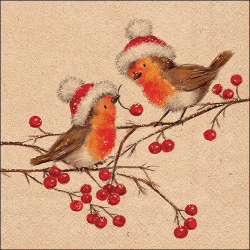 Tovaglioli in Carta Riciclata Christmas Robins a 3 Veli 33 x 33 cm - 20 pezzi