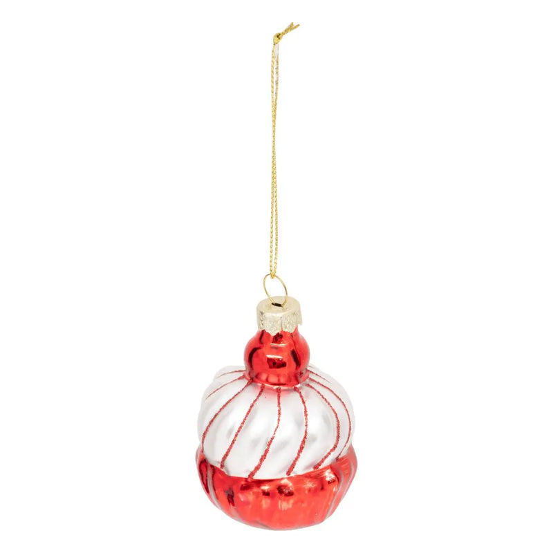 Sfera in Vetro Pasticcino Rosso e Oro 7 cm