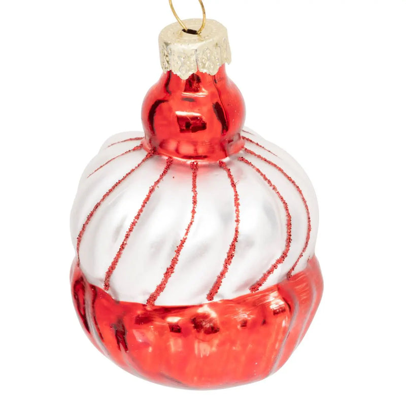 Sfera in Vetro Pasticcino Rosso e Oro 7 cm