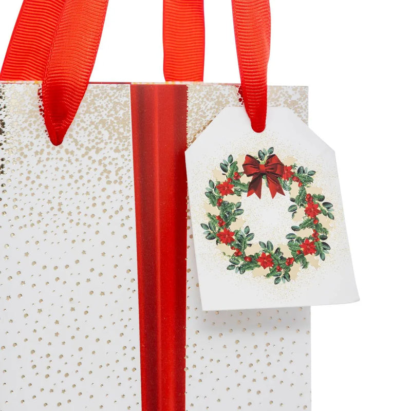 Borsa in Carta Porta Bottiglia Ghirlanda Dream Rosso e Bianco 10 x 9 x 35,5 cm