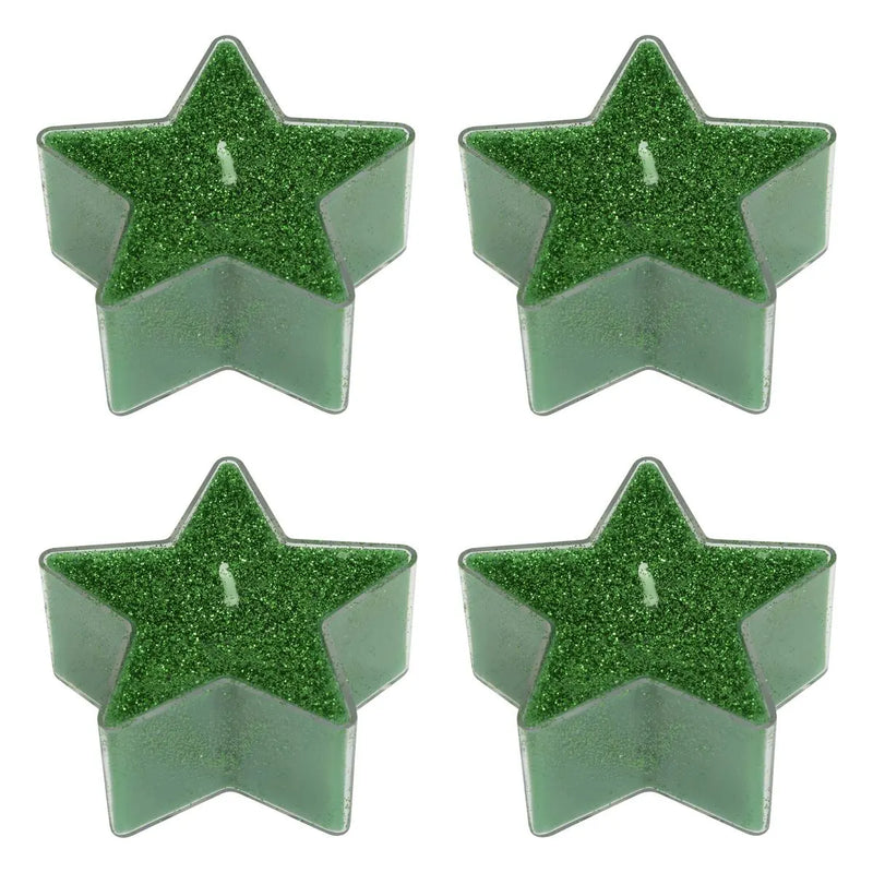 Candele Tealight Stella Glitter Verde 6 cm - 4 pezzi
